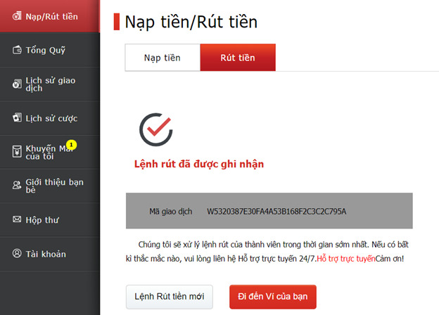 hoàn thành rút tiền Vwin