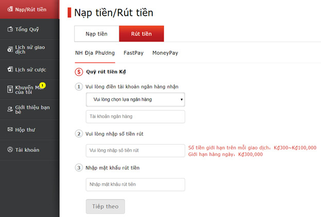 thao tác rút tiền Vwin